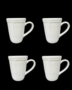 Pottery Barn "LEILA" Kaffee Tee Tassen Elfenbein Steinzeug Rarität Muster 4er Set - Bild 1 von 4