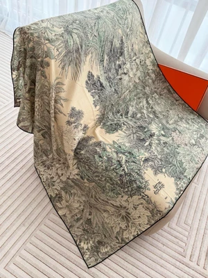 70% Cashmere 30% Silk 135X135cm Wrap Scarf pink forest Print Triangle Shawl new  — 第 1/4 张图片