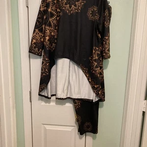 New 3D Classic Pattern 2 Pcs Set Top Elastic Pants 1XL Black/gold Long Sleeves - Picture 1 of 9