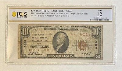 U.S. (Steubenville, OH) 1929 $10.00 National Currency Banknote (PCGS Fine 12) - Image 1 of 2