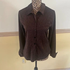 NWT Abercrombie and Finch Orange Black Glitter Collared Shirt M L10 - Picture 1 of 4