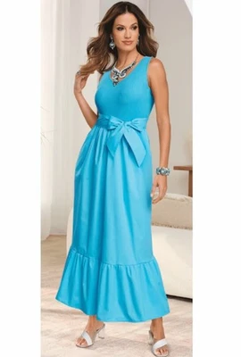 Size 2X PLUS Midnight Velvet Aqua Blue Gwenda Sweater Bodice Maxi Dress - Image 1 of 4