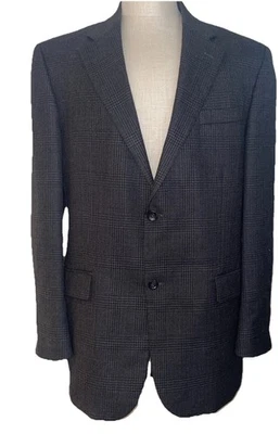 Abrigo deportivo Oscar de la Renta de lana de cordero negro/marrón Glen a cuadros 44L chaqueta sin ventilación Foto 1 de 4