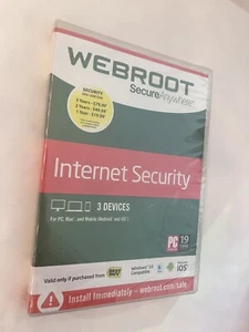 Sealed WEBROOT Secure Internet Security, 3 Devices Antivirus Mobile PC Mac - Picture 1 of 2