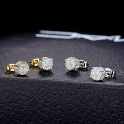 2 pares de exquisitos aretes micro pavé enchapados en oro de 14 quilates con circonitas cúbicas para hombres y mujeres Foto 1 de 4