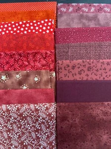 100% Cotton Fabrics 15x Fat Quarters Mix- Red Burgundy Leaf Flower Star Dot - Picture 1 of 5