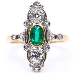 Art Deco Smaragd Diamant Ring in 18 Kt. GG / PT Gr.: 52 - Bild 1 von 8