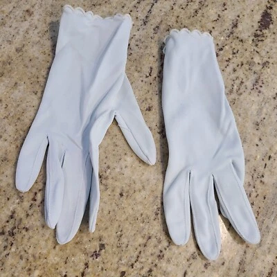 Guantes formales elásticos de nailon azul polvo talla M vintage para mujer borde vieira Foto 1 de 4