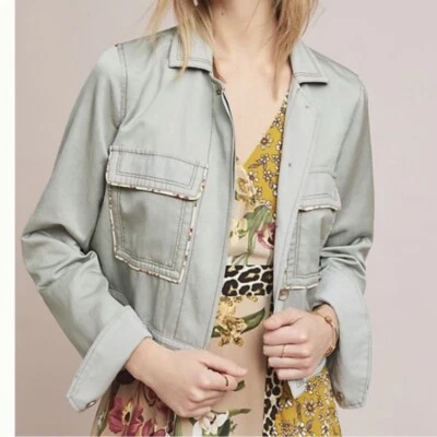 Jaqueta Anthropologie Floral Tubulação Caminhoneiro Linho Algodão Feme Silhueta P - Imagem 1 de 4