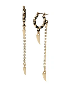 $35 NWT BETSEY JOHNSON LEOPARD HOOP CHAIN EARRINGS- I8E - Picture 1 of 1