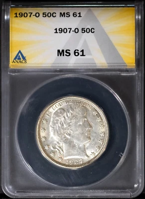 1907-O 50c Silver Barber Head Half-dollar MS 61 ANACS # 7786782 + Bonus - Image 1 of 2
