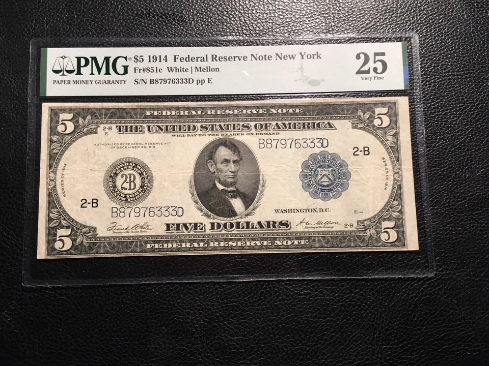 5.00 1914 FRNote NY fr.851-C PMG 25 VF better type lists 275.00 BNReporter - Image 1 of 3