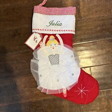 NWT Pottery Barn Kid Blonde Ballerina Red Gingham Christmas Stocking Mono Julia