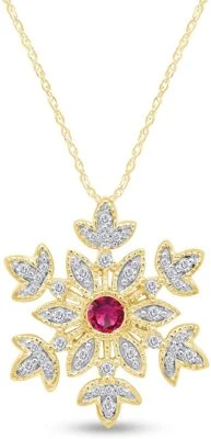 Collar Colgante Copo de Nieve Rubí Corte Redondo Chapado en Oro Amarillo 14K Foto 1 de 4