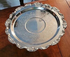 "Lancaster Rose" Vintage Cake Stand; by Poole; Silver Plate; 15" diameter