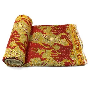 Vintage Quilt Indian Handmade Organic Cotton Bedspread Elegant Throw Blanket - Picture 1 of 6