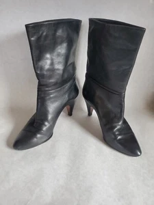 Antonio D ‘Anna Vintage Boot 37 US 6.5 Black Leather Heeled Boots  - Picture 1 of 9