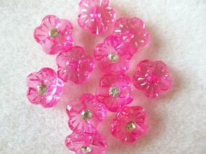 10 X 15MM ROSE PINK ACRYLIC & CRYSTAL BLOSSOM FLOWER  BACK HOLE SEW ON BUTTONS - Picture 1 of 2