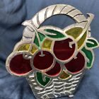 CHERRY Basket Vintage Stained Glass Napkin Holder - 1960-70’s Cast Iron