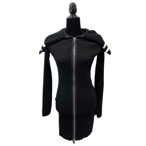 Givenchy Abito da corsa a maglia nero a righe con cerniera colletto grande abito nero S