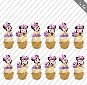 12 Minnie Mouse Baby Cupcake Topper Pick Favor Party Birthday Mickey Friends - Picture 1 of 1