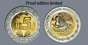 1995 MEXICO 5 PESOS PROOF BIMETAL BRILLANTE INMACULADA one 1 - Picture 1 of 5