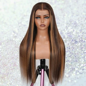 Peluca frontal de encaje HD 13x6 26 pulgadas 100 % cabello humano, recta, P4/27 Highlight Ombre - Imagen 1 de 5