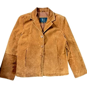 Y2K VTG Suede Jacket KC Collections Women XL Boho Tan Contrast Stitching Western - Picture 1 of 15