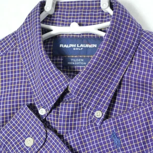 Camisa Ralph Lauren Golf Tilden Para Hombres Mediana Púrpura Cuadros Guinga Botón Azul Marino Poni - Imagen 1 de 7
