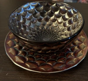 Seltene Spezialität irisierende Schuppen Karneval Glas 5" Schüssel und Teller Set - Bild 1 von 8