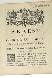 VERHAFTUNG PARLAMENTSGERICHT VERBOT BÄDER FLÜSSE NANCY 1780 - Bild 1 von 6