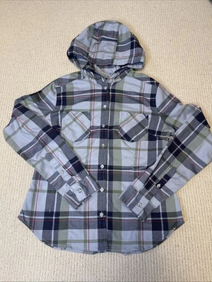 Camisa feminina Mountain Hardwear Arcadia com capuz com botão azul média xadrez - Imagem 1 de 4