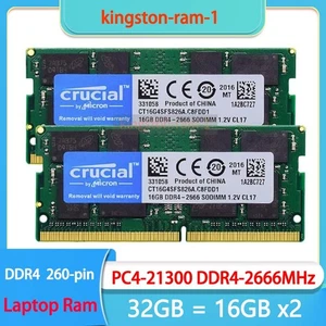 Crucial 32GB 260-Pin Ram DDR4 SO-DIMM 2666 MHz PC4-21300 Laptop Memory 16GB x2 - Picture 1 of 5