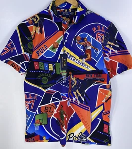 New Polo Ralph Lauren Graphic Mesh Basketball Classic Fit Polo M All Over Print - Picture 1 of 6