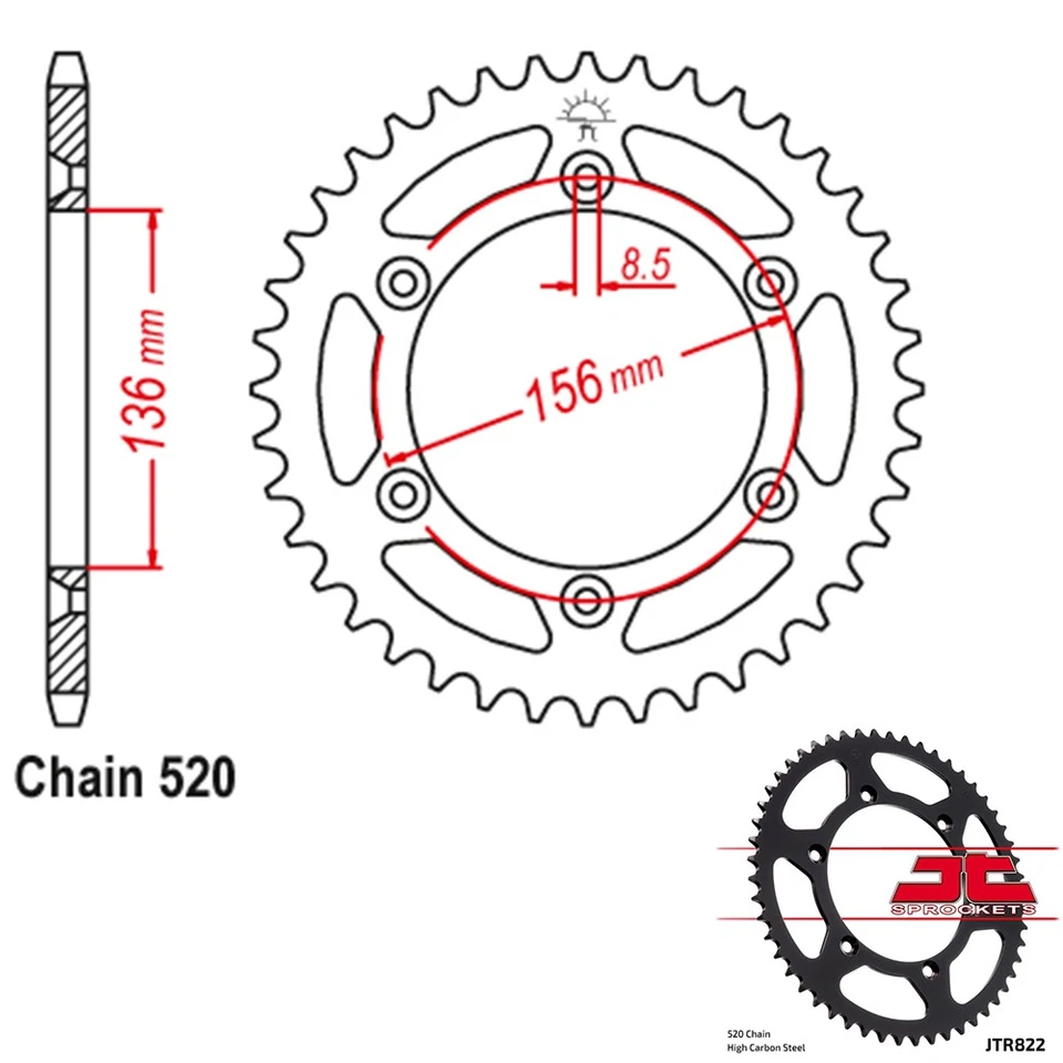 JT Sprockets Steel Rear Sprocket 520 Pitch 46 Tooth Husqvarna CR 250 (1999-2005) - Image 1 of 2
