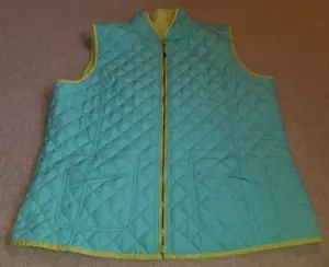 Womens Vest-SUSAN BRISTOL-blue/green quilted reversible zipper front pockets-XL - Picture 1 of 7