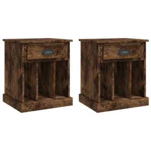 2x Wooden Bedside Tables Drawers Storage Side Cabinets Nightstand Smoked Oak - Picture 1 of 11