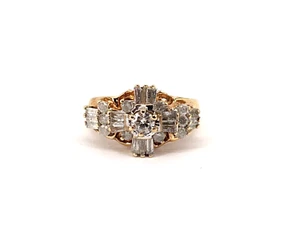 10KT Yellow Gold 4.86g Diamond Cluster Ring Size 5.5, 1cttw Approx. - Picture 1 of 13