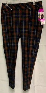 Nygard Luxe Slims Navy/Green Plaid Stretch Jeggings 1X Pull On - Picture 1 of 3