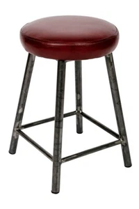 'Rosie Hyde' Low Chunky Round Frame Bar Stool with Thick Leather Seat - Picture 1 of 1