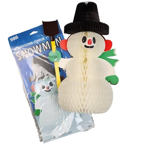 Vintage Christmas Snowman Frosty Tissue Honeycomb 11" Centerpiece Displays 1980s - Picture 1 of 3