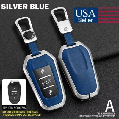 Funda Carcasa Llavero Cuero Azul Plateado Para Peugeot 2008 3008 4008 5008 508 Foto 1 de 4