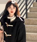 Japanese Women's Black Woolen Coat Autumn Winter Hooded Woolen Jacket