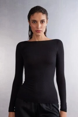 NEW Intimissimi Boat Neck Modal Cashmere Ultralight Jumper Black Size M - Image 1 of 4