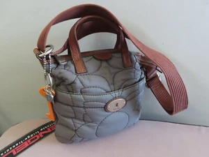 Fossil KeyPer Key per shoulder carry bag dk grey n tan leather trim vgc. - Picture 1 of 8