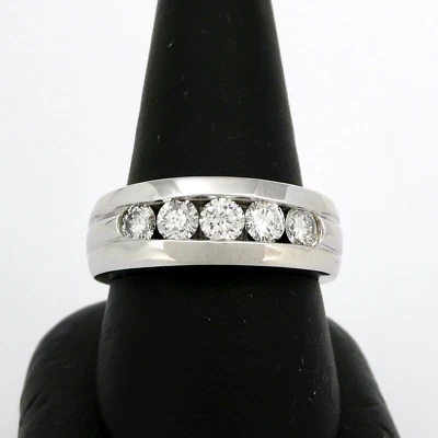 Solid 18k White Gold Natural Diamond Wedding Anniversary Band Ring Setting sz10 - Image 1 of 4