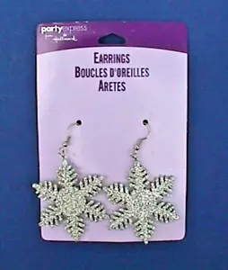 Hallmark EARRINGS Christmas Vintage SNOWFLAKE Silver GLITTER Dangle 1990s NEW - Picture 1 of 3