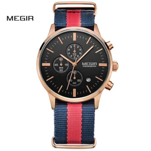 MEGIR Casual Chronograph Wasserdicht Quarzuhr Herren Canvas Armbanduhr - Bild 1 von 17