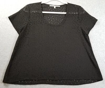 Blusa Top Mujer COLLECTIVE CONCEPTS Pequeña Negra Corte Láser Transparente Mangas Cortas Foto 1 de 4