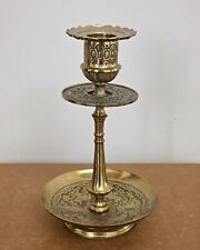 Vintage French Brass Candle Holder Candlestick Depose Etched Fighting Knight